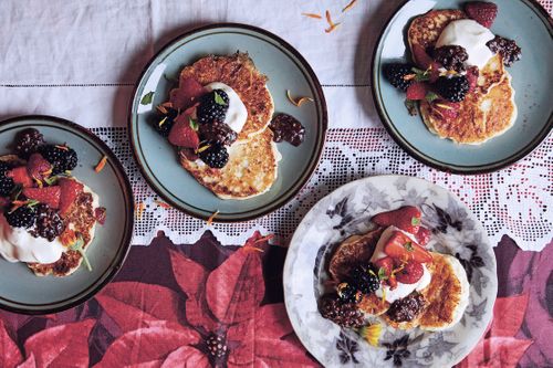 Zuza Zak’s syrniki pancakes with summer berry salad and chocolate buckwheat